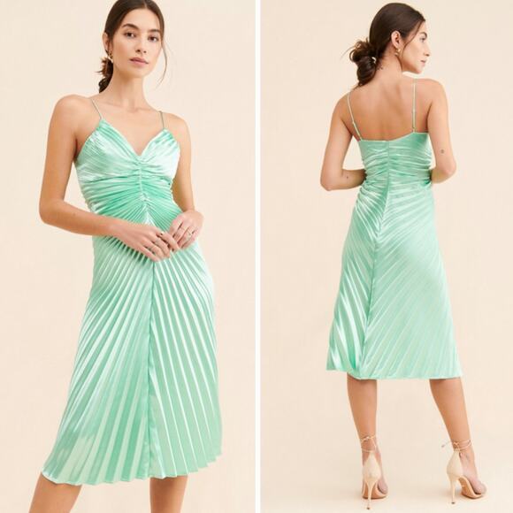 Anthropologie Delfi Pleated Pop Midi Dress in green, size XS - Picture 6 of 16